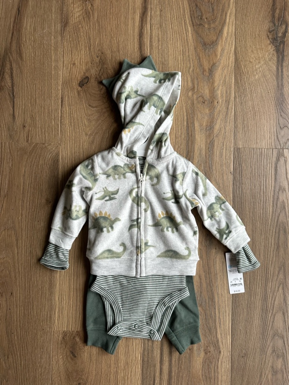 Carter's Gray and Green Dinosaur Hoodie Set